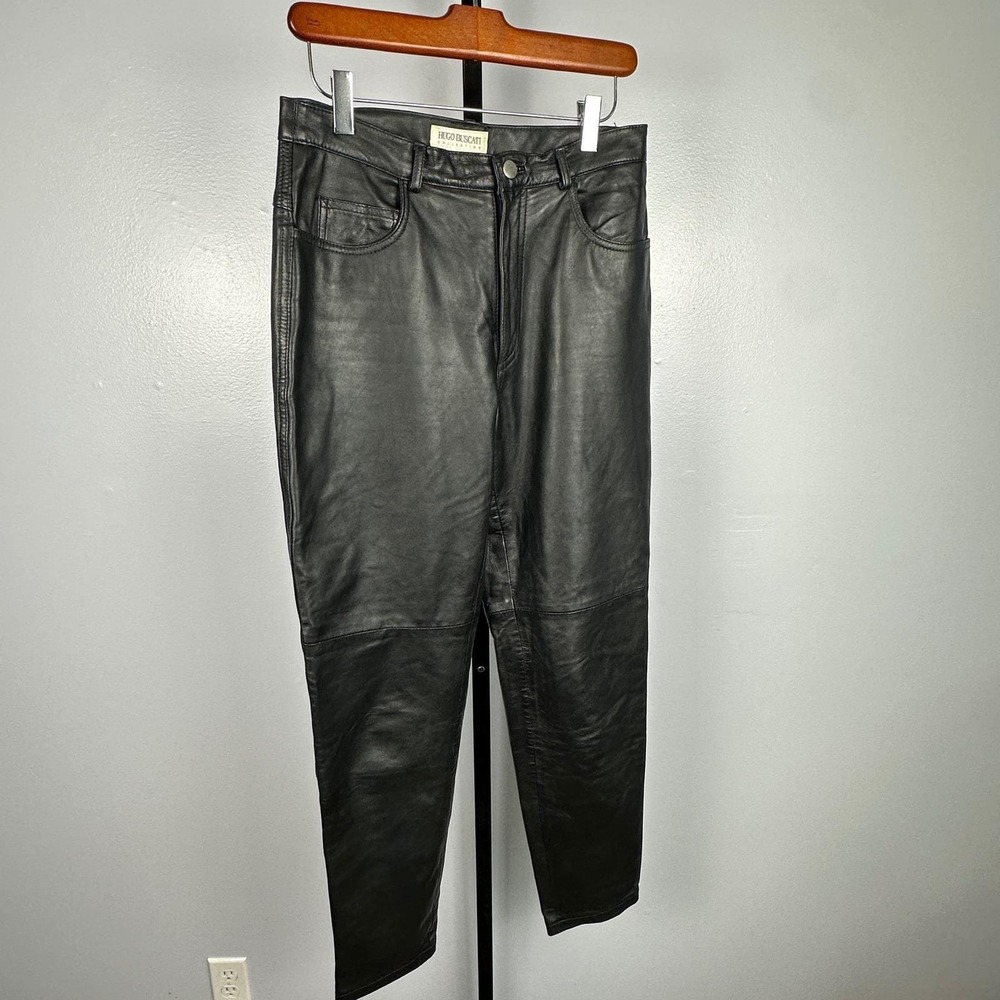 90s Leather Pants Black Mid Rise‎ Tapered Party Indie Grunge Minimalist 8 29W
